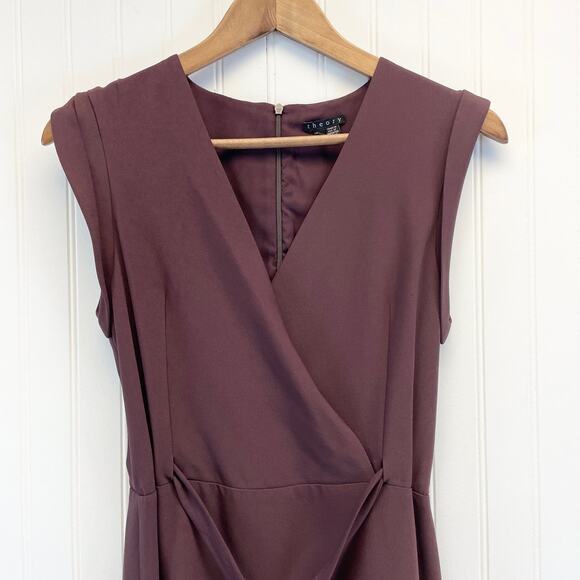 Theory Womens 6 Pavita‎ Trinity 2 Dress Ponte Stretch Knit Burgundy Faux Wrap - Picture 6 of 11